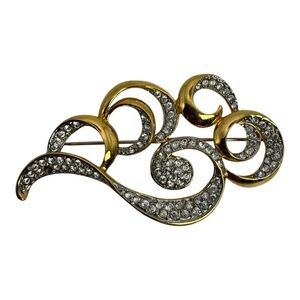 Fifth Avenue Collection FAC‎ Vintage Swirl Brooch 2.75” Gold-Tone Rhinestones
